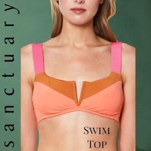 SANCTUARY NWT Block Party Colorblock V-Wire Wide Strap Bralette Bikini Top/SM